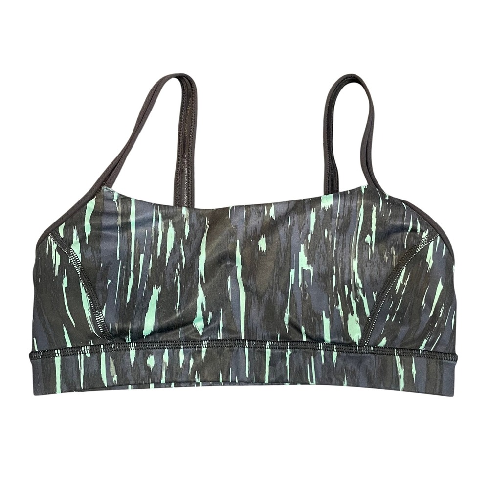 Lululemon Energy Bra Size 8‎ Green Black Abstract Brushstroke Strappy Sports Bra